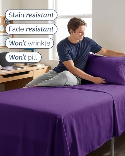 Twin XL Size 3 Piece Sheet Set - Comfy Breathable & Cooling Sheets - Purple