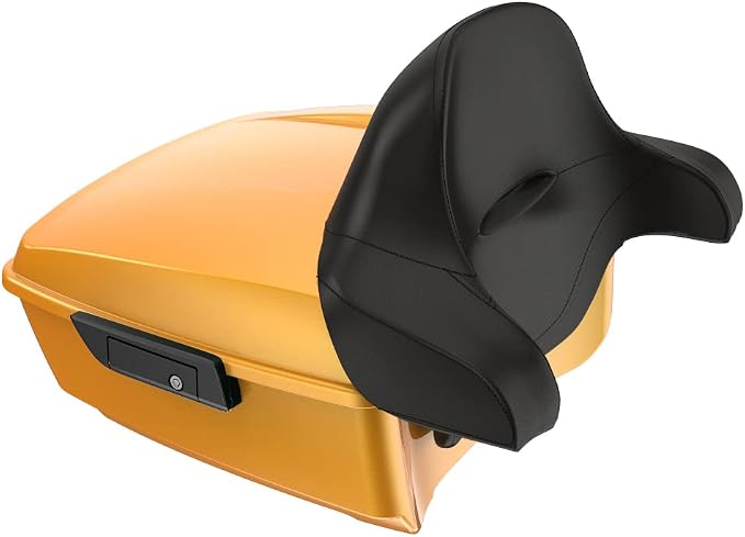 Advanblack Road Glide Tour Trunk Pack Chrome Yellow Pearl King Tour Trunk Pack Luggage +Wrap-Around Backrest Pad for '97-'25 Harley Touring Road King Street Glide Electra Glide CVO models