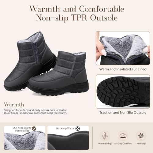 SHIBEVER Women Winter Snow Boots: Waterproof Slip on Fur Warm Ankle Boot