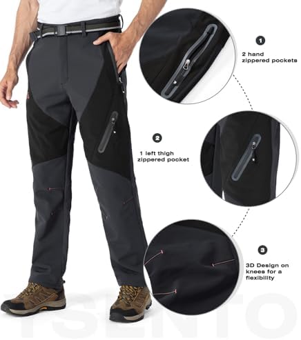 YSENTO Men's Snow Pants Fleece Lined Hiking Ski Winter Insulated Utility Work