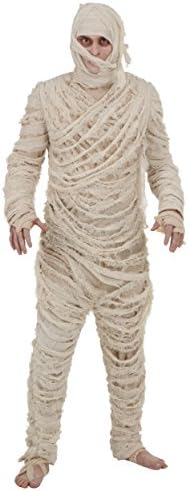 Men's Mummy Halloween Costume | Adult Classic Horror Theme with Bodysuit with Attached Head Wrap and Bandage Strip