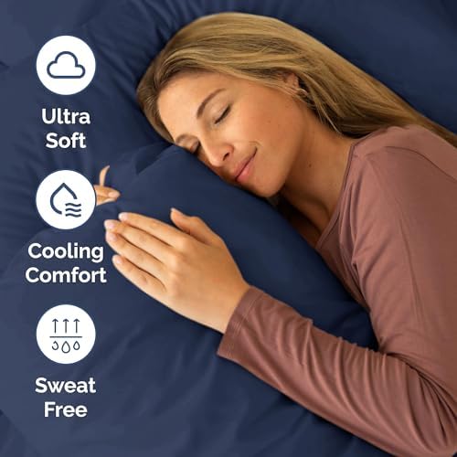 Short Queen Size 4 Piece Bed Sheet Set - RV Short Queen Sheets - Navy Blue