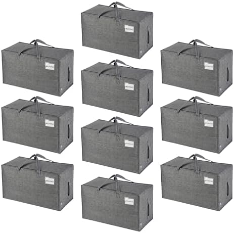 VENO 10 Pack Extra Large Heavy Duty Moving Bags with Wide Opening & Reinforced Handles, Reusable Storage Tote Bags with Strong Zippers for Clothes, College Dorm Essentials & Moving Supplies