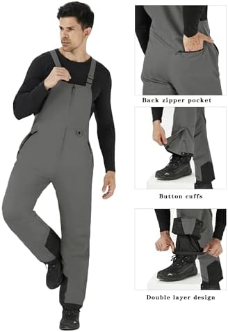 WULFUL Mens Insulated Snow Bibs Waterproof Winter Ski Pants Snowboarding Overalls