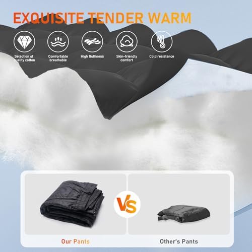 Men's Winter Warm Puffer Pants Loose Utility Insulated Pants, Outdoor Windproof Ski Snow Pants