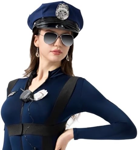 Police Costume Women Cop Officer Romper Bodysuit Halloween Party Outfit Set