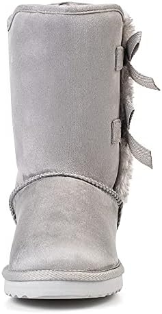 KRABOR Womens Suede Snow Boots Mid-Calf Winter Shoes with Side Bows