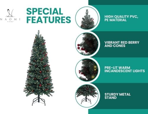 Naomi Home 7.5ft Pencil Christmas Tree with Lights
