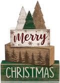 Lineshading 4 Pcs Christmas Table Decor Retro Christmas Tree Centerpiece with Buffalo Plaid Pattern Winter Tiered Tray Decor Rustic Wooden Pine Tree Xmas Decoration for Home Shelf Party Kitchen