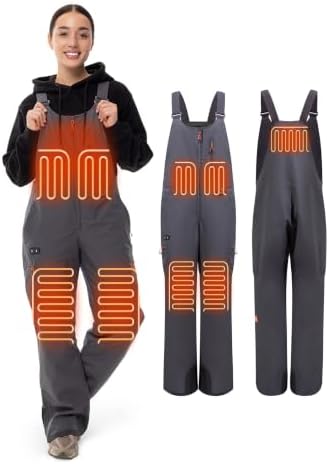 Heated Insulated Bib Overalls for Women with 16000mAh Power Bank, Outdoor Snow bibs Warm Skiing Snowboard Pants