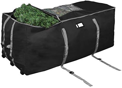 ProPik Rolling Christmas Tree Storage Bag, Fits Up to 9 Foot Tall Disassembled Trees, 25" X 25" X 60", Extra Large Heavy Duty Xmas Container with Wheels, Handles and Straps (Black)
