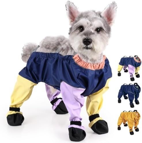 Waterproof Dog Boots Rain Boots with Suspender, Dogs Shoes Paw Protector for Small Medium Puppy, Anti-Slip Doggy Boot Belly Protector, Rain Booties Snow Pants Dogs Suspender Booties Leggings(M,colore)