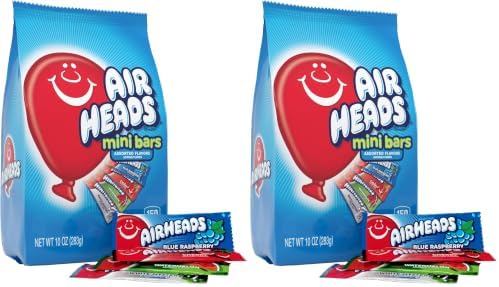 Airheads Mini Candy Bars, Taffy Variety Pack, Individually Wrapped Bulk Candy, Six Assorted Fruit Flavors Artificially Flavored, 10 oz Bag (Pack of 2)