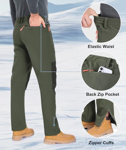 Mens Winter Snow Pants Waterproof Thermal Fleece Lined Hiking Pants with Zip Pockets