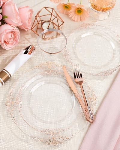 Nervure 175Pcs Rose Gold Plates, Disposable Party Plates for 25 Guests