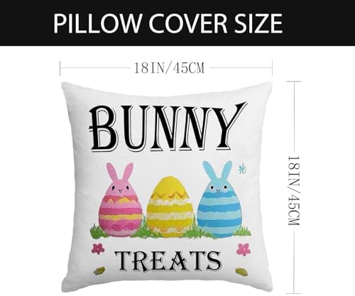 Easter Pillow Covers 18 x 18 Inch,Easter Decorations for Home,Set of 4 Happy Easter Hunny Bunny Pink Blue Decorative Throw Pillow Covers Spring Farmhouse Decor