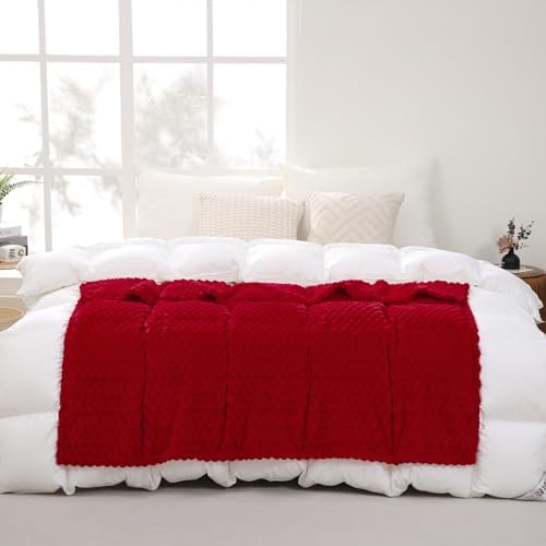 Red Throw Blanket 50"×70" inches Gifts for Mom Fuzzy 3D Jacquard Decorative