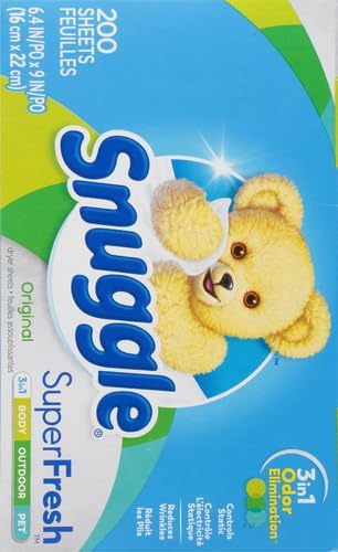 Snuggle SuperFresh Fabric Softener Dryer Sheets, Morning Breeze, Long-Lasting Fresh&Clean Scent, Tackles Pet Odor, Helps Repel Pet Hair, Reduces Static&Fights Wrinkles, HE Safe,200 Count (Pack of 6)