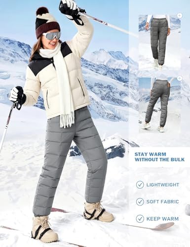 Gihuo Snow Pants Womens Winter Windproof Down Pants Warm Outdoor Ski Pants Padded Loose Ultralight Warm Trousers