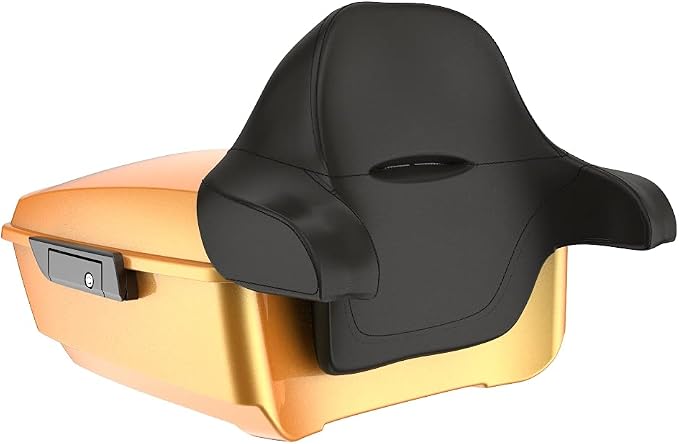Advanblack Road Glide Tour Trunk Pack Hard Candy Gold Flake King Tour Trunk Pack Luggage +Wrap-Around Backrest Pad for '97-'25 Harley Touring Road King Street Glide Electra Glide CVO Models