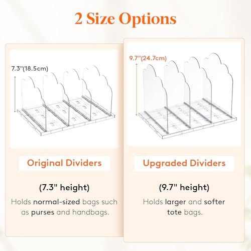 Lifewit Purse Organizer for Closet, 9.7" Tall Clear Handbag Shelf Dividers
