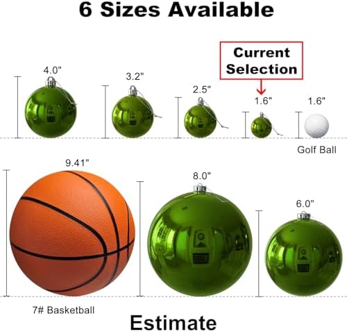 Lime Green 1.6" Small Christmas Balls Christmas Tree Decoration Ornaments Shatterproof Hanging Balls for Birthday St. Patrick's Day Easter Mardi Gras Holiday Wedding Decorations Set of 18pcs
