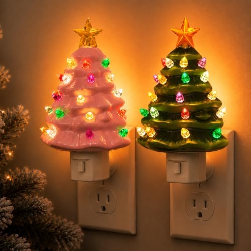 L LOHAS LED Christmas Tree Night Light, Ceramic Night Lights for Kids