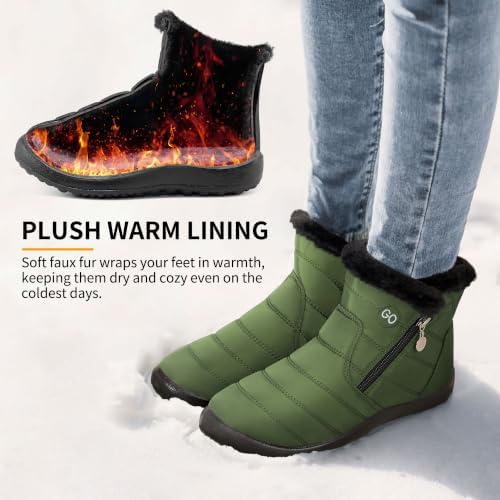 HARENCE Snow Boots for Women Winter Boot with Comfortable Warm Fur Lined Ankle Booties Outdoor Slip On Waterproof Short Boots