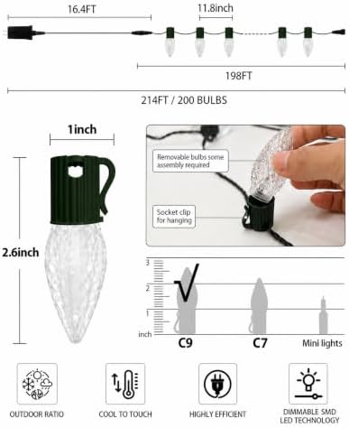 Probro 197FT 200 LED Smart C9 Christmas Lights Outdoor, RGB, App Controlled