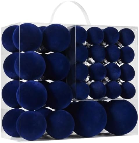 Navy Blue Velvet Christmas Ball Ornaments-46pcs Flocked Tree Decorations