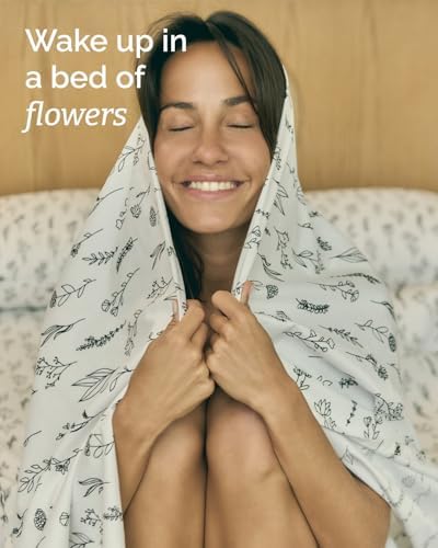 King 4 Piece Boho Botanical Floral Sheet Set - Soft & Cooling - Plants