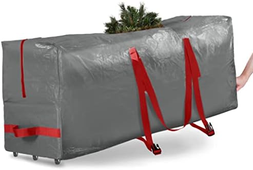 Zober Christmas Tree Storage Bag - 9 Ft Rolling Box - Plastic, Durable Handles & Wheels - Large, Gray
