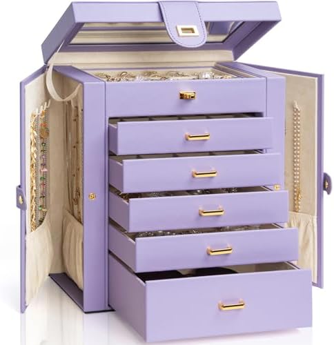 AKOZLIN 6-Tier Jewelry Box Organizer 5 Drawers Storage Violet Large