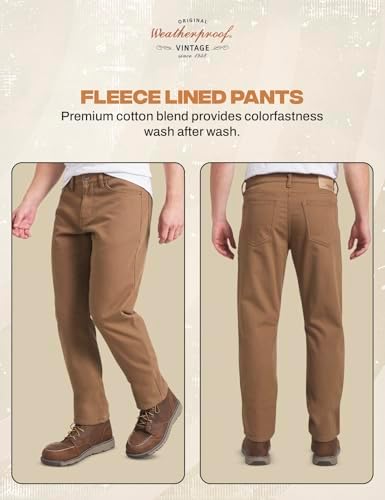 Weatherproof Vintage Fleece Lined Pants Men's - Regular Fit | Soft & Warm, Cold Weather Insulated Canvas Winter Pants for Men
