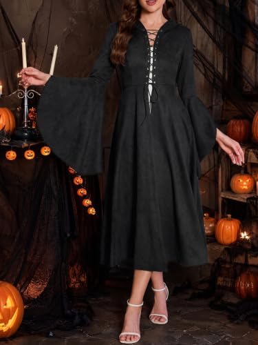 Wenrine Womens Gothic Witch Costume Renaissance Vampire Dress For Halloween