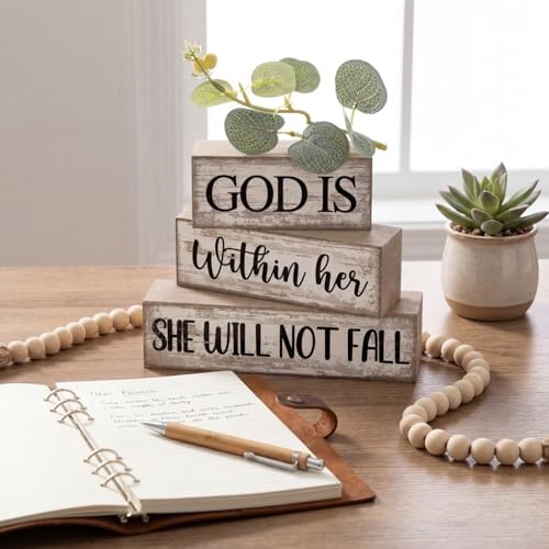Lineshading 4 Pcs Christian Table Decor Farmhouse Faith Wooden Blocks Signs
