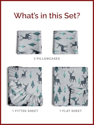 Christmas Sheet Set, Christmas Reindeer, Holiday Xmas Bedding Set - Queen