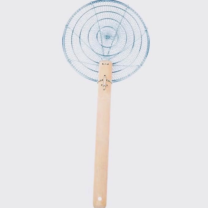 8-Inch Galvanized Steel Spider Strainer – Fine Mesh Skimmer with Natural Bamboo Handle for Cooking & Frying Ideal for Home & Professional Kitchens