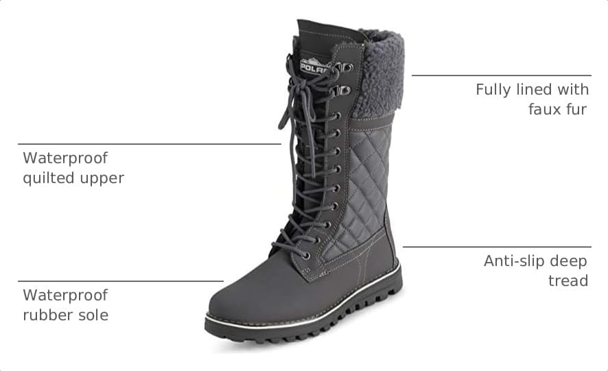 POLAR Womens Faux Fur Warm Thermal Waterproof Outdoor Walking Snow Winter Rubber Sole Calf Boots