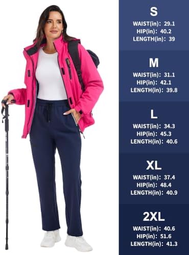 Women's Fleece Lined Snow Pants Water Resistant Insulated Ski Pants with 4 Zipper Pockets for Hiking Winter Outdoor