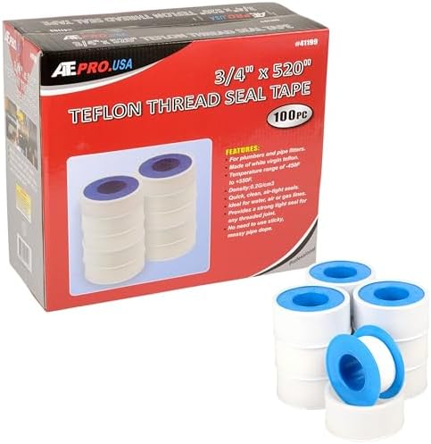 ATE Pro. Tools - Teflon Tape, Industrial Sealant Tape, Threaded Pipe Tape, Plumbing Tape, Temperature Range of -450F to +550F, 3/4" X 520" Teflon Tape, White Tape - 100 Pack