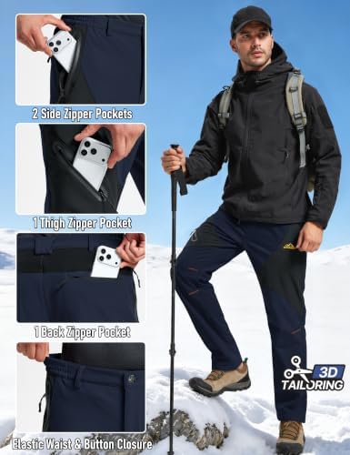 TACVASEN Men's Skiing Snow Pants Winter Hiking Fleece Lined Waterproof