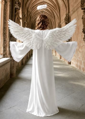 3PCS Kids Angel Costume White Cosplay Robe Dress With Wings and Halo