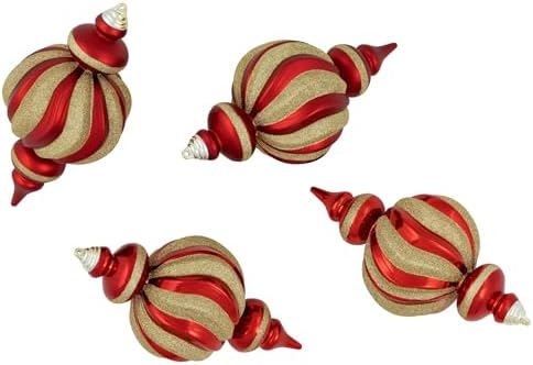 Shatterproof Commercial Size Finial Christmas Ornaments - 10" - Red and Gold - Set of 4