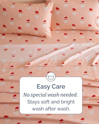 Christmas Sheet Set, Blush Santas, Holiday Xmas Bedding Set - Full Size