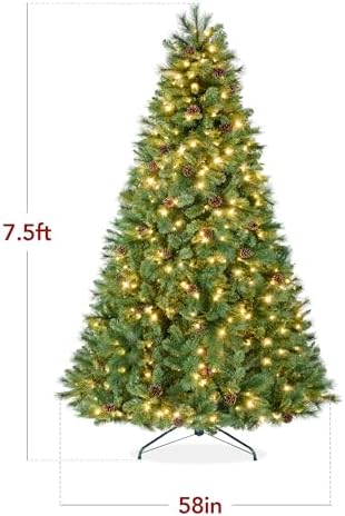 Best Choice Products 7.5ft Pre-Lit Scotch Pine Christmas Tree, Premium Pre-Decorated Artificial Holiday Decor w/ 1,320 Branch Tips, 2-in-1 White and Multicolor LED Lights, Cordless Setup