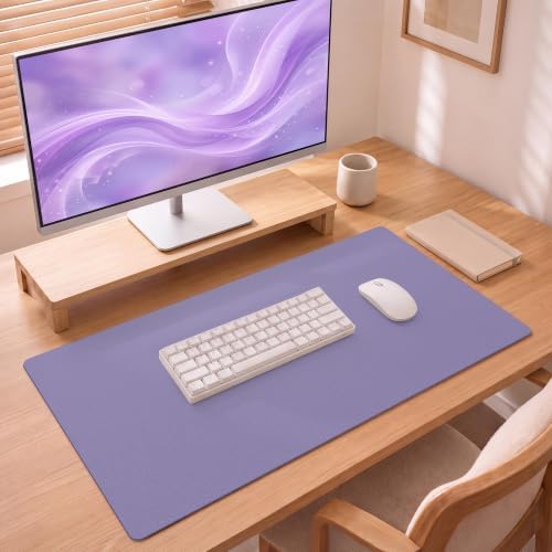Leather Desk Mat 36" x 17", Lavender PU Leather Desk Pad Protector