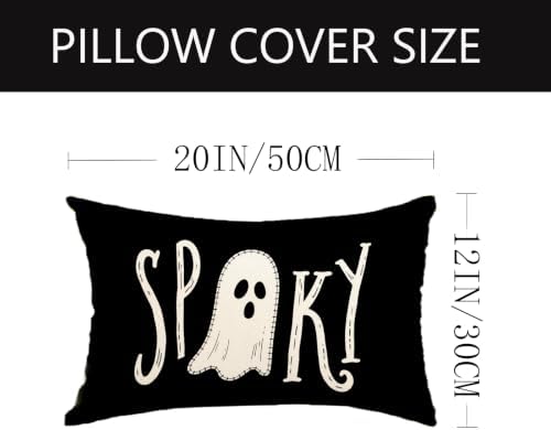 Halloween Decor Pillow Covers 20x12 Inch,Set of 4 Halloween Decorations Outdoor Indoor Throw Pillow Covers, Hey Boo Cute Spooky Ghost Black Striped Linen Cushion Case for Home Sofa Couch Bed Chair