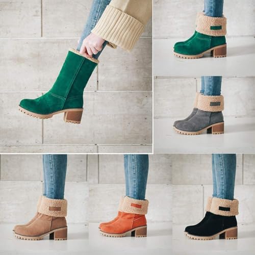 VIMISAOI Mid calf Winter Boots for Women Warm Ankle Snow Chunky Heel Boots