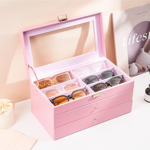 ProCase 3-Layer Sunglasses Storage Organizer -Pink